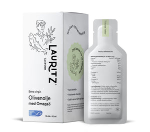 Lauritz - Olivenolje med Omega3, Basilikum. (Eske med 15 porsjonspakker à 10 ml)