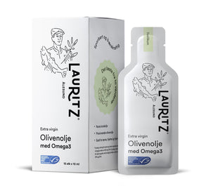 Lauritz - Olivenolje med Omega3, Basilikum. (Eske med 15 porsjonspakker à 10 ml)